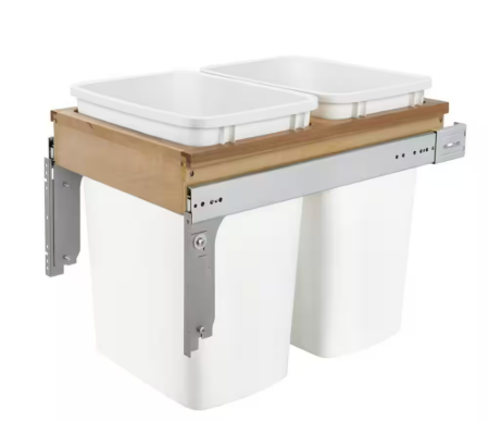 White Double 35 Qt Pull Out Top Mount Waste Bin