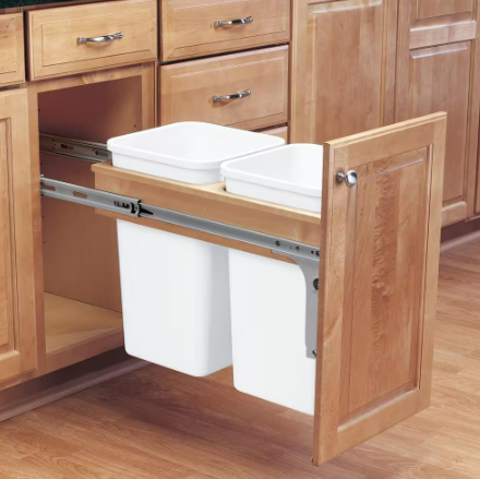 White Double 35 Qt Pull Out Top Mount Waste Bin