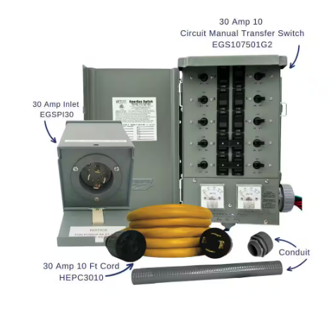 Connecticut Electric- 30 Amp 10-Circuits G2 Manual Transfer Switch Kit with 30 Amp Inlet and 10 ft. Cord