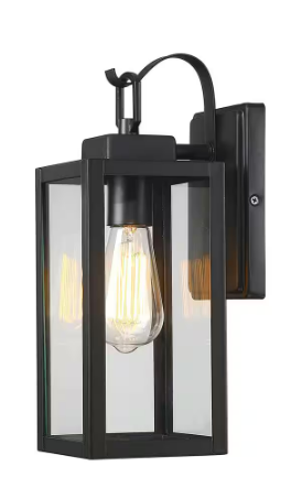 13 in. 1-Light Matte Black Hardwired Outdoor Wall Lantern Modern Sconce with Clear Glass