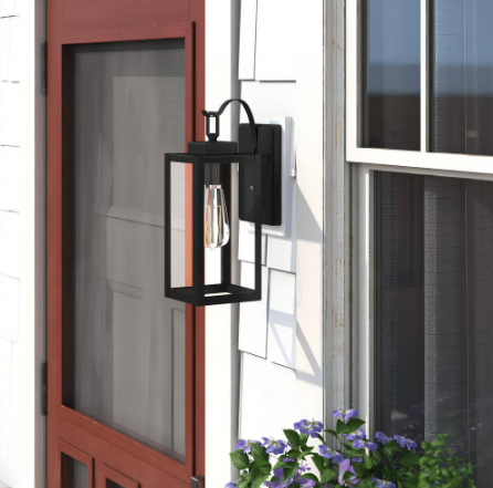 13 in. 1-Light Matte Black Hardwired Outdoor Wall Lantern Modern Sconce with Clear Glass