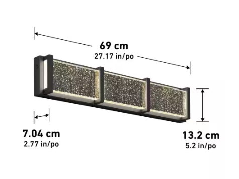 Subway 27 in. 3-Light Matte Black Modern Integrated LED Vanity Light Bar for Bathroom with Bubble Glass