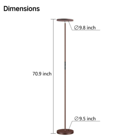 71 in. Bronze Industrial Dimmable LED Torchiere Floor Lamp with Adjustable Head and Color Temperature Control