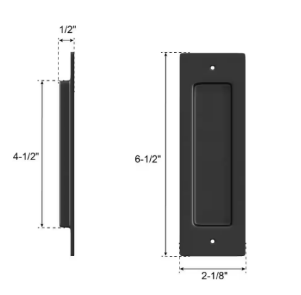 6-1/2 in. L Black Recessed Sliding Door Pull Handle with Mounting Screws Brushed Finish Rectangular Flush Pull Handle