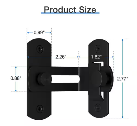 90-Degree Black Barn Door Lock Heavy-Duty Gate Latch Buckle Door Flip Latch Lock