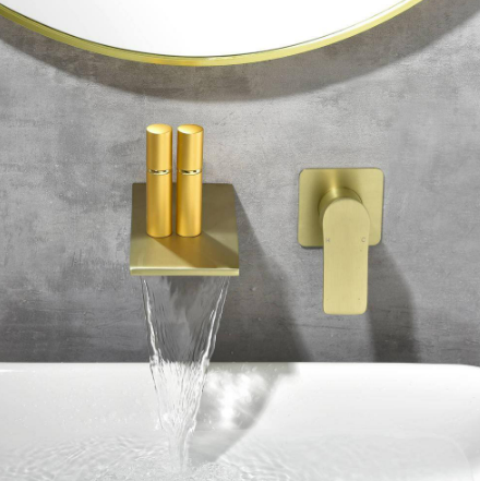 Single-Handle Waterfall Wall-Mount Roman Tub Faucet in Brushed Gold