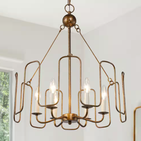 Antique Gold Dining Room Chandelier, 6-Light Modern Farmhouse Bedroom Ceiling Chandelier Light Fixture (Uolfin)