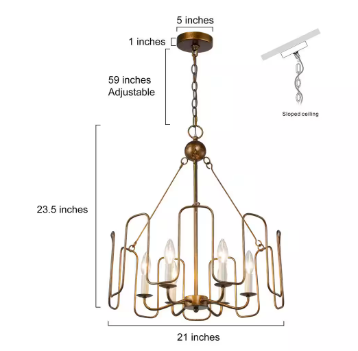 Antique Gold Dining Room Chandelier, 6-Light Modern Farmhouse Bedroom Ceiling Chandelier Light Fixture (Uolfin)