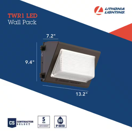 Contractor Select TWR1 250-Watt Equivalent Integrated LED Dark Bronze Wall Pack Light, Adjustable Lumens and CCT