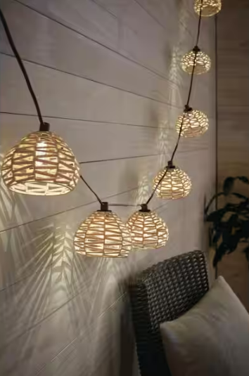 10-Light 10 ft. Outdoor/Indoor Plug-In Round Globe Bulb LED Rattan String Light