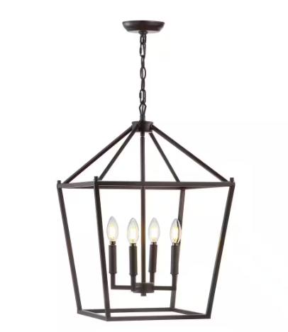 Pagoda 16 in. 4-Bulb Oil Rubbed Bronze Lantern Metal LED Pendant