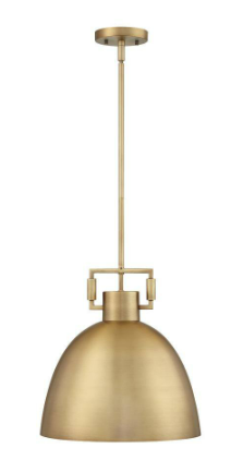 Leigh 1-Light Antiqued Brass Shaded Pendant Light with and Hanging Ceiling Metal Shade Adjustable Cord, for Kitchen