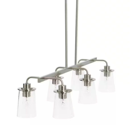 Jameson - 6-Light Brushed Nickel Chandelier Metal and Seedy Glass