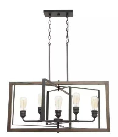 Palermo Grove 5-Light Black with Walnut Accent Linear Coastal Chandelier for Kitchen Island and Dining Room with Bulbs