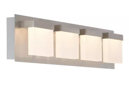 Alberson Collection 4-Light Brushed Nickel LED Vanity Light with Frosted Acrylic Shade