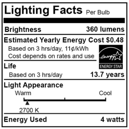 Bulbrite- 40 - Watt Equivalent Warm White Light B11 (E26) Medium Screw Base Dimmable Clear 2700K LED Light Bulb