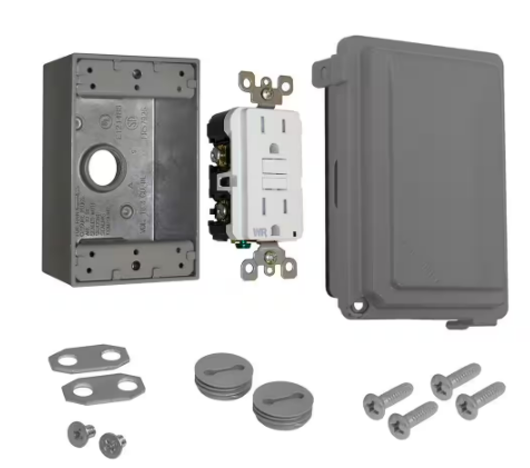 Commercial Electric- 1-Gang Metal Weatherproof While In Use GFCI Receptacle Kit, Gray