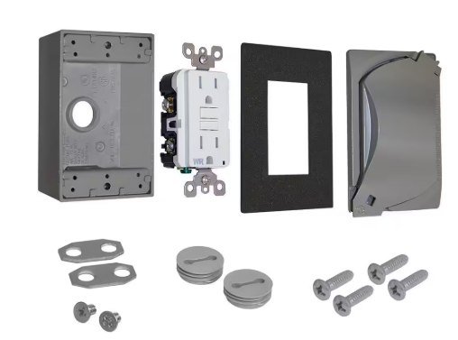 Commercial Electric- 1-Gang Metal Weatherproof GFCI Receptacle Kit, Gray