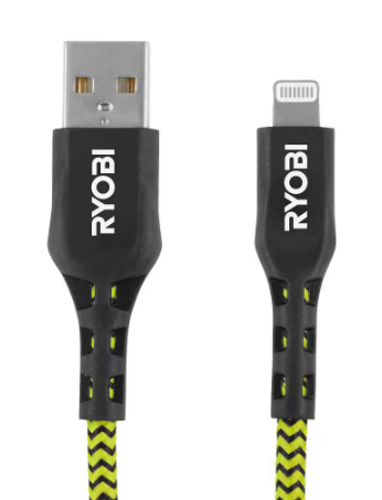 Ryobi- 10 ft. Nylon Cable USB-A to Lightning