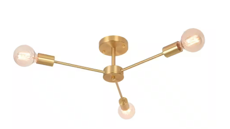 Torres 23.62 in. 3-Light Gold Mid-Century Ceiling Light Sputnik Semi-Flush Mount