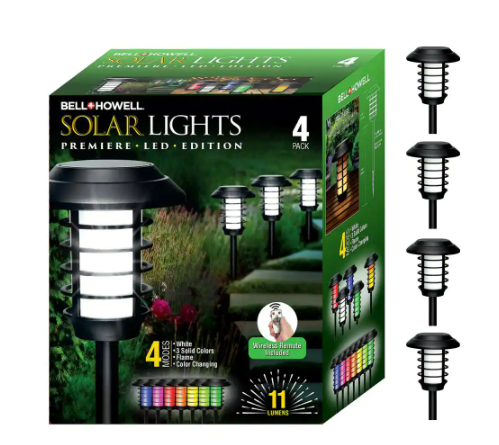 Solar Powered Pathway Lights Black LED Path Light 11 Lumens Color Changing Landscape with Remote (4-Pack)