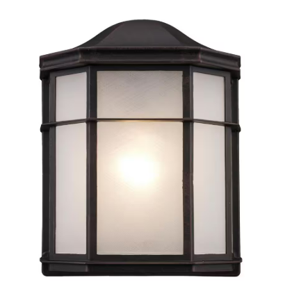 Andrews 1-Light Rust Outdoor Pocket Wall Light Fixture with Frosted Acrylic Shade