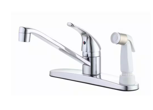 Single-Handle Standard Kitchen Faucet in Polished Chrome with White Deck Sprayer