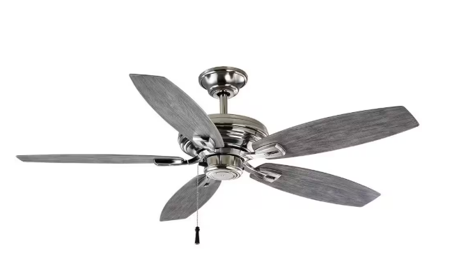 North Pond 52 in. Indoor/Outdoor Polished Nickel Ceiling Fan with Downrod and Reversible Motor; Light Kit Adaptable