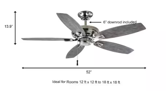 North Pond 52 in. Indoor/Outdoor Polished Nickel Ceiling Fan with Downrod and Reversible Motor; Light Kit Adaptable