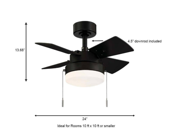 Metarie II 24 in. Indoor Matte Black Ceiling Fan with Light