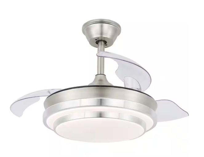 36 in. LED Brushed Nickel Indoor Retractable Ceiling Fan with Dimmable Light and Remote Reversible Motor