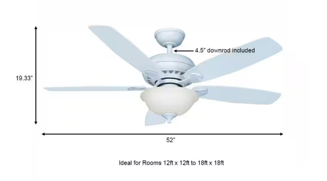 Southwind 52 in. Indoor LED Matte White Ceiling Fan with 5 Reversible Blades, Light Kit, Downrod and Remote Control