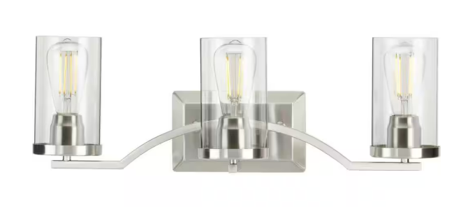 Lassiter Collection 3-Light Brushed Nickel Clear Glass Modern Bath Vanity Light