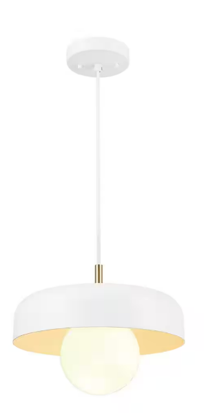 Jackie 1-Light Matte White Pendant with Matte Brass Accents and White Cloth Cord