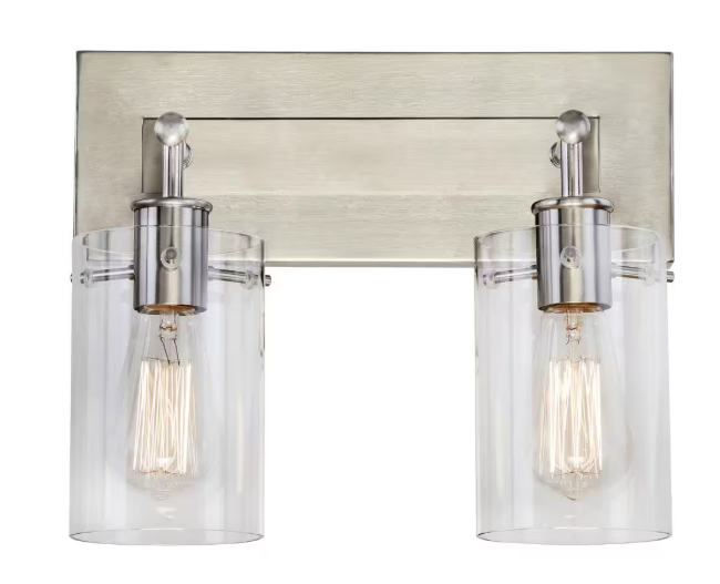 Regan 12.75 in. 2-Light Brushed Nickel Vanity Light with Clear Glass Shades