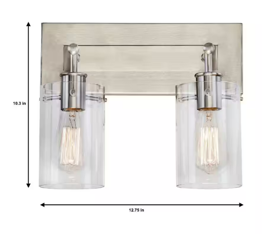 Regan 12.75 in. 2-Light Brushed Nickel Vanity Light with Clear Glass Shades