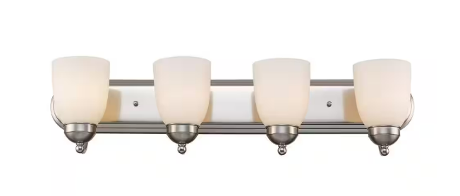 Clayton 30 in. 4-Light Brushed Nickel Bathroom Vanity Light Fixture with Frosted Glass Shades