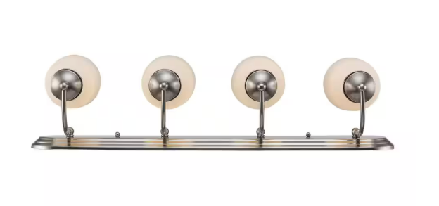 Clayton 30 in. 4-Light Brushed Nickel Bathroom Vanity Light Fixture with Frosted Glass Shades