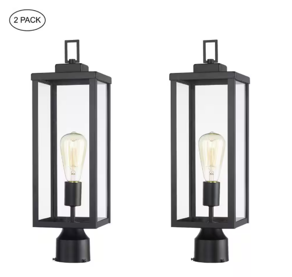 Martin 20.35 in.1-Light Mattle Black Metal Hardwired Outdoor Weather Resistant Post Light (2-Pack)