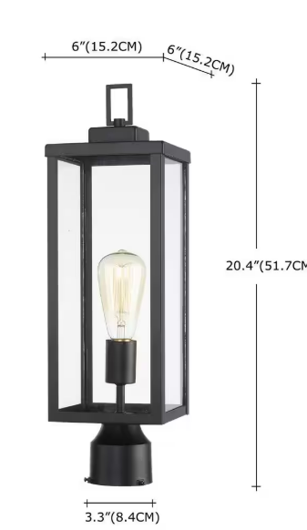 Martin 20.35 in.1-Light Mattle Black Metal Hardwired Outdoor Weather Resistant Post Light (2-Pack)