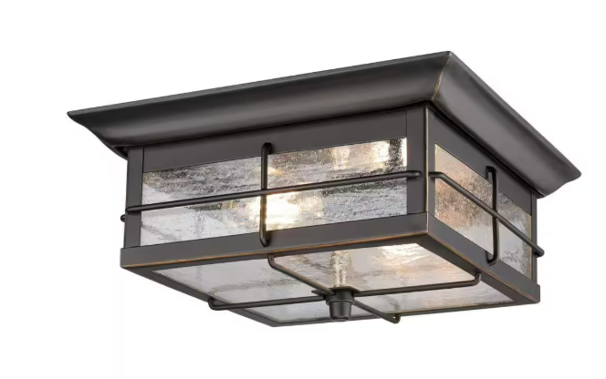 Orwell 2-Light Oil Rubbed Bronze with Highlights Outdoor Flush Mount Light with Clear Seeded Glass