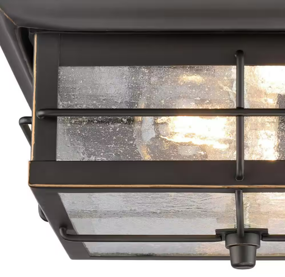 Orwell 2-Light Oil Rubbed Bronze with Highlights Outdoor Flush Mount Light with Clear Seeded Glass