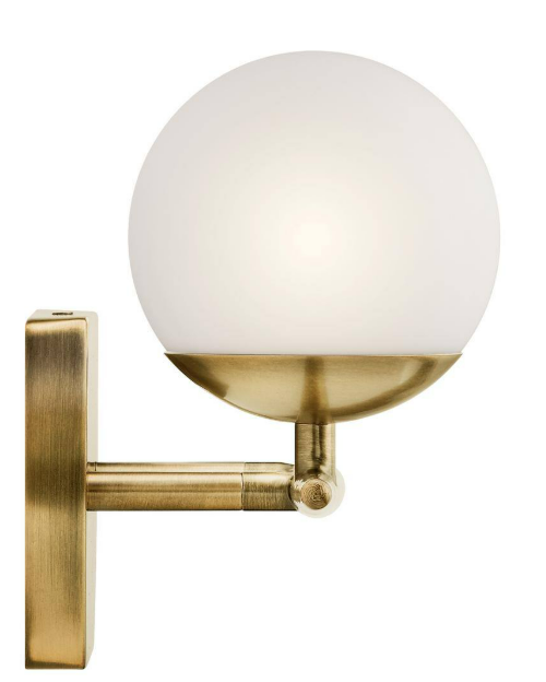 Jasper 16.5 in. 2-Light Natural Brass Halogen Mid-Century Modern Bathroom Vanity Light with Etched Glass Shade