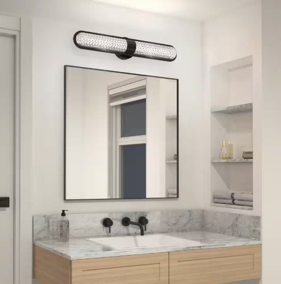 Carat Long 27 in. 1 Light Matte Black Modern Integrated LED 3 CCT Vanity Light Bar for Bathroom