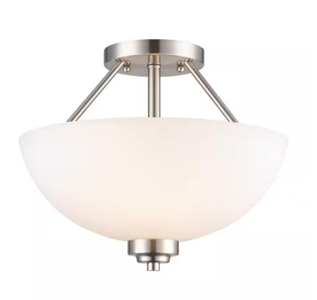 Mod Pod 13.5 in. 2-Light Brushed Nickel Semi-Flush Mount Ceiling Light Fixture with Frosted Glass Shade