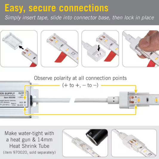 12 in. 2-Pin IP67 Outdoor LED Wire Lead Strip Connector Cord (2-Pack)