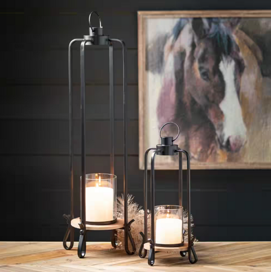 16 in. and 31.25 in. Black Majestic Palatial Lanterns (Set of 2)