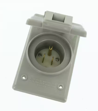 15 Amp 125-Volt Straight Blade Grounding Power Inlet Outlet, Gray 5278-FWP