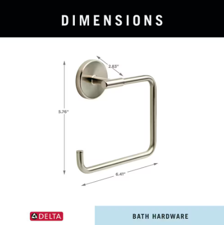 Delta- Lyndall Wall Mount Square Open Towel Ring Bath Hardware Accessory in Brushed Nickel