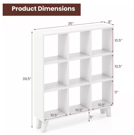 39.5 in. Tall White Wood 3-Shelf Open Floor Standing Bookcase with 4 Slanted Legs